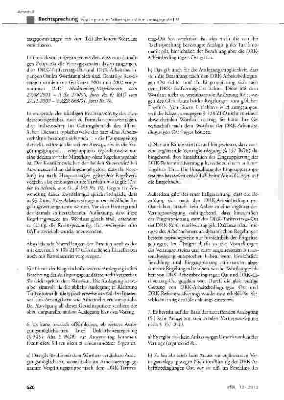 Vorschauseite 6: Vergütung nach den Tarifverträgen und Arbeitsbedingungen des DRK BGB§ 133, § 138, § 157, § 305c Abs. 2, § 307 Abs. 1 Satz 2; § 308 Nr. 4, § 611 Abs. 1;NachwG§ 2 Abs. 3 Satz 1; Sat…