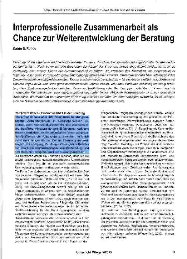 Vorschauseite 1: Interprofessionelle Zusammenarbeit als Chance zur Weiterentwicklung der Beratung