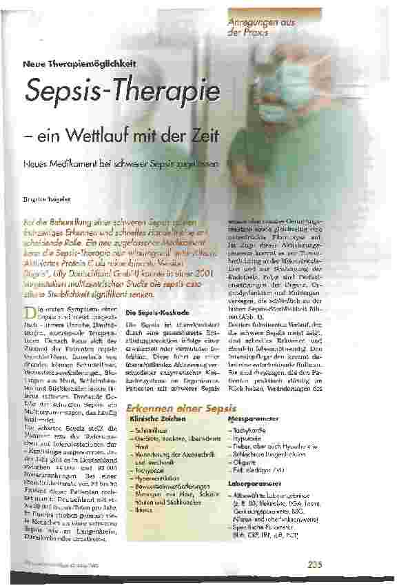 Vorschauseite 1: Sepsis-Therapie - ein Wettlauf mit der Zeit