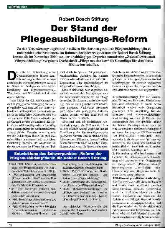 Vorschauseite 1: Der Stand der Pflegeausbildungs-Reform Robert Bosch Stiftung