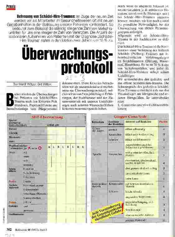 Vorschauseite 1: Überwachungsprotokoll Betreuung von Schädel-Hirn-Traumen