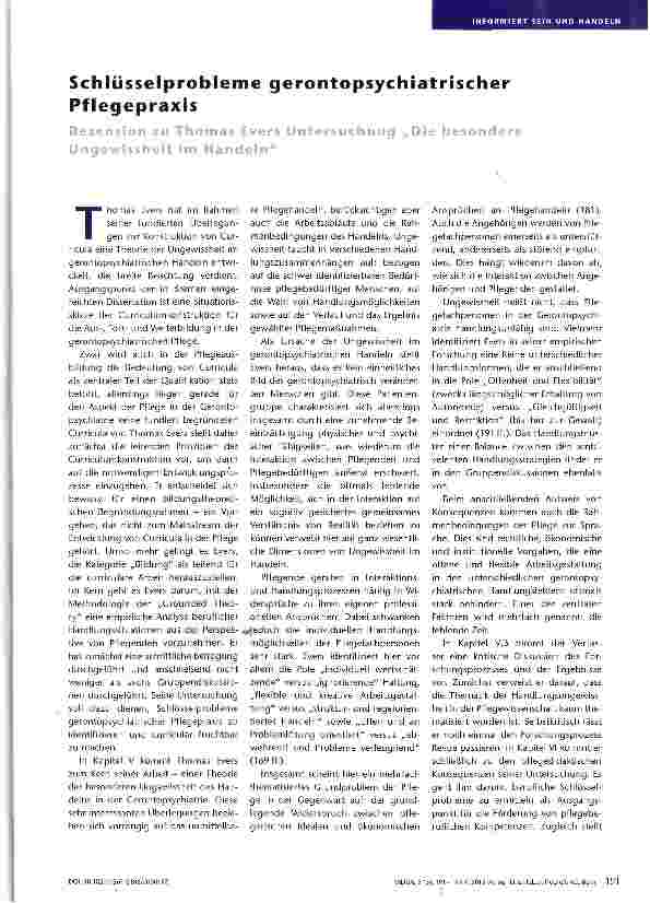 Vorschauseite 1: Schlüsselprobleme gerontopsychiatrischer Pflegepraxis