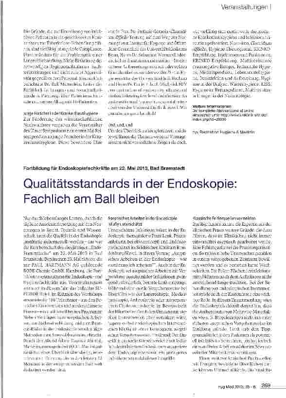 Vorschauseite 1: Qualitätsstandards in der Endoskopie: Fachlich am Ball bleiben