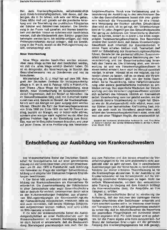Vorschauseite 1: Entschließung zur Ausbildung von Krankenschwestern