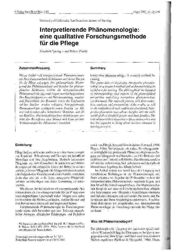 Vorschauseite 1: Interpretierende Phänomenologie: eine qualitative Forschungsmethode für die Pflege