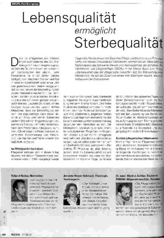 Vorschauseite 1: Lebensqualität ermöglicht Sterbequalität