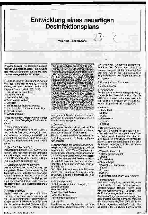 Vorschauseite 1: Entwicklung eines neuartigen Desinfektionsplanes