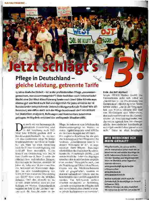 Vorschauseite 1: Jetzt schlägt`s 13! Pflege in Deutschland - gleiche Leistung, getrennte Tarife