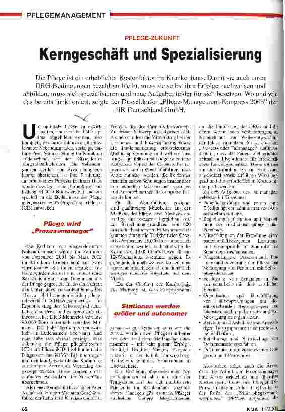 Vorschauseite 1: Kerngeschäft und Spezialisierung Pflege-Zukunft