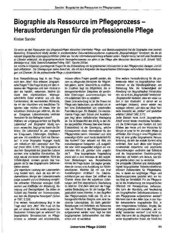 Vorschauseite 1: Biographie als Ressource im Pflegeprozess -Herausforderungen für die professionelle Pflege
