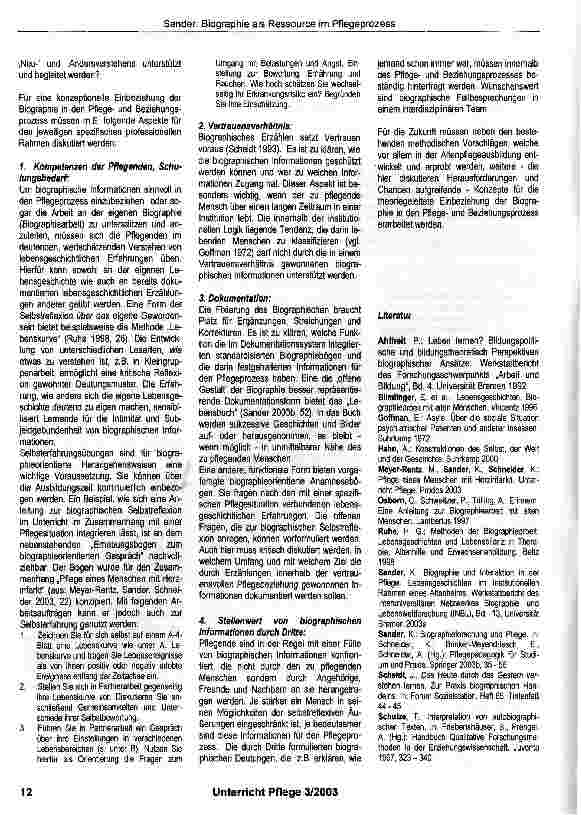 Vorschauseite 2: Biographie als Ressource im Pflegeprozess -Herausforderungen für die professionelle Pflege