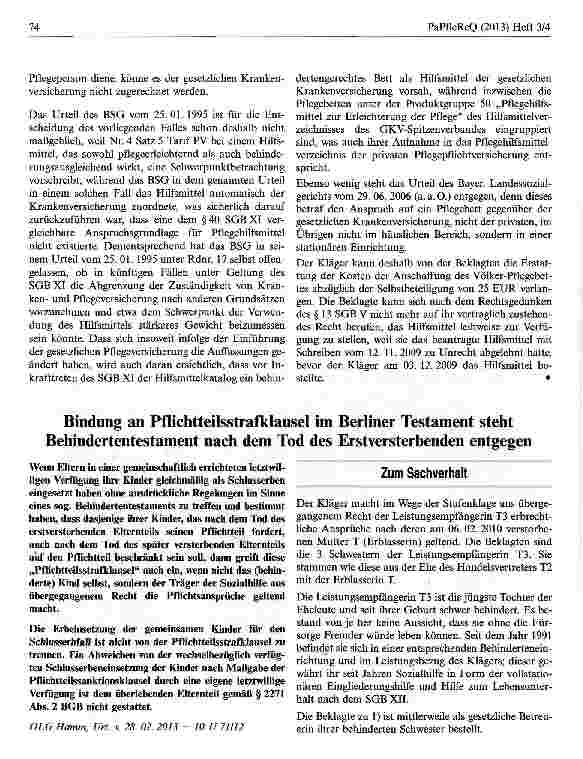 Vorschauseite 1: Bindung an Pflichtteilsstrafklausel im Berliner Testament steht Behindertentestament nach dem Tod des Erstversterbenden entgegen