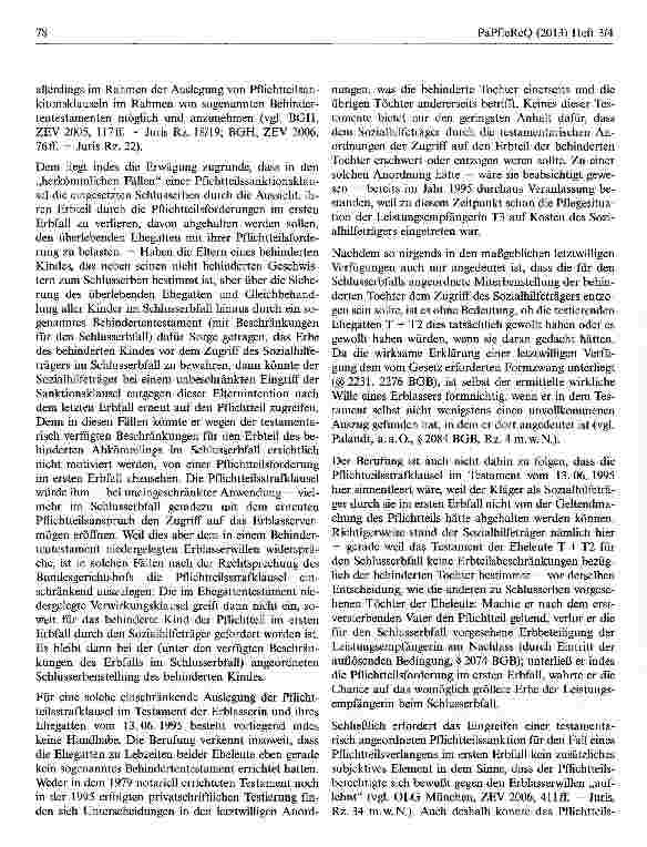Vorschauseite 5: Bindung an Pflichtteilsstrafklausel im Berliner Testament steht Behindertentestament nach dem Tod des Erstversterbenden entgegen