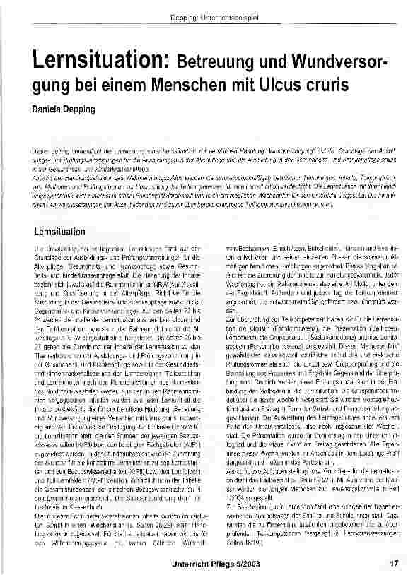 Vorschauseite 1: Lernsituation: Betreuung und Wundversor gung bei einem Menschen mit Ulcus cruris
