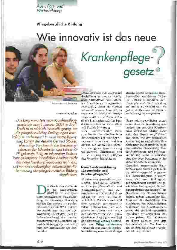 Vorschauseite 1: Wie innovativ ist das neue Krankenpflegegesetz?