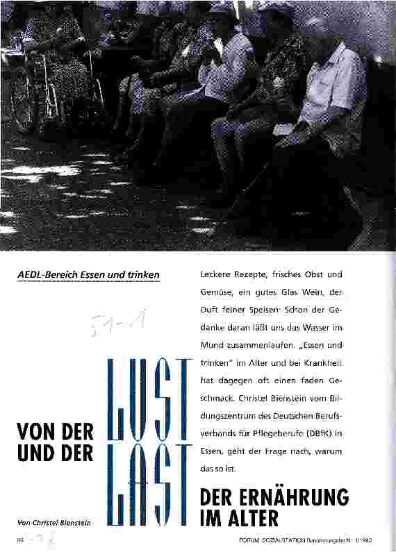 Vorschauseite 1: Von der Lust und der Last der Ernährung im Alter AEDL-Bereich Essen und Trinken