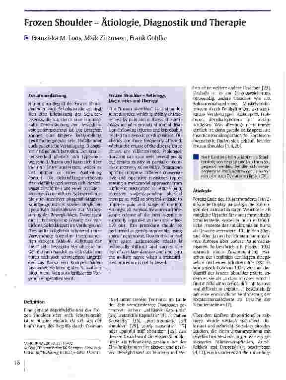 Vorschauseite 1: Frozen Shoulder - Ätiologie, Diagnostik und Therapie