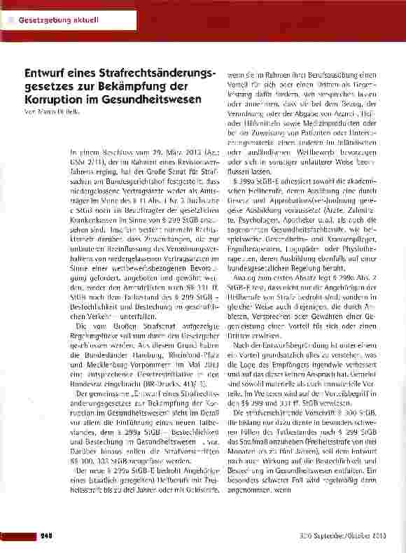 Vorschauseite 1: Entwurf eines Strafrechtsänderungs-gesetzes zur Bekämpfung der Korruption im Gesundheitswesen