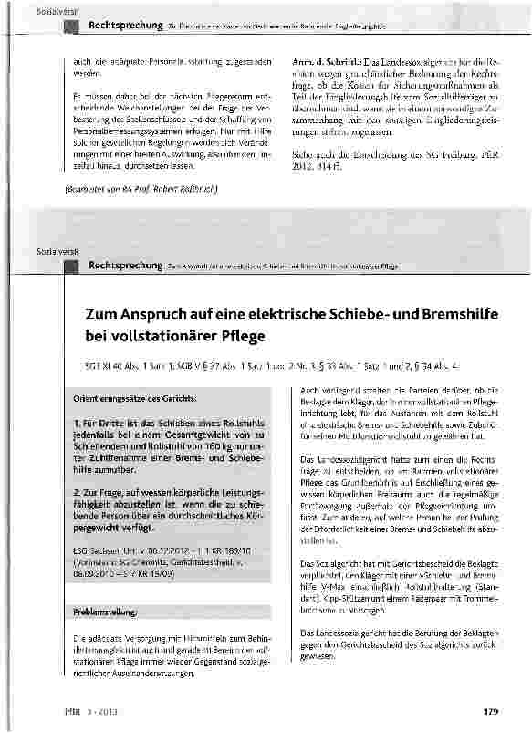 Vorschauseite 1: Zum Anspruch auf eine elektrische Schiebeund Bremshilfe bei vollstationärer Pflege