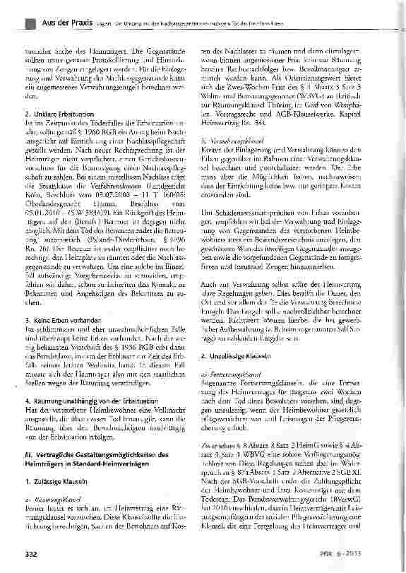 Vorschauseite 2: Der Umgang mit den Nachlassgegenstän den nach dem Tod des Heimbewohners