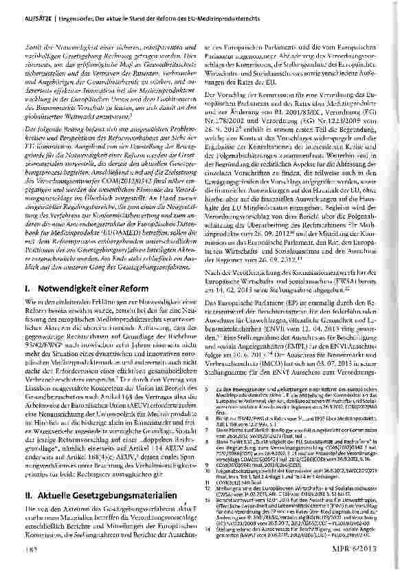 Vorschauseite 2: Der aktuelle Stand der Reform des EU-Medizinprodukterechts- Probleme und Perspektiven aus Sicht der EU Kommission -