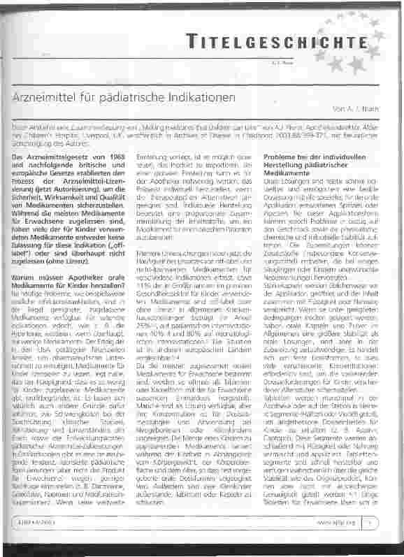 Vorschauseite 1: Arzneimittel für pädiatrische Indikationen