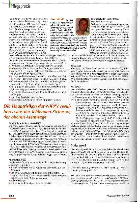 Vorschauseite 4: Viele Vorteile, aber nicht ohne Risiko Non invasive positive pressure ventilation (NIPPV)