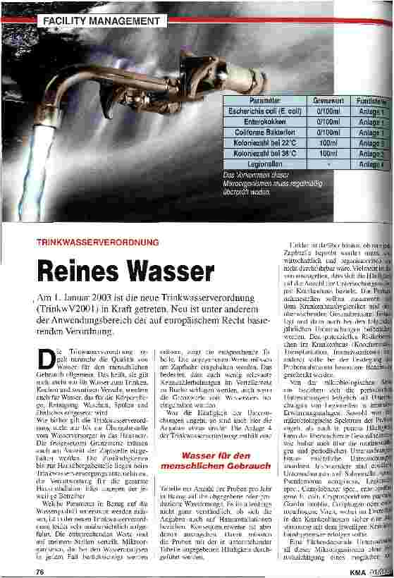 Vorschauseite 1: Trinkwasserverordnung: Reines Wasser