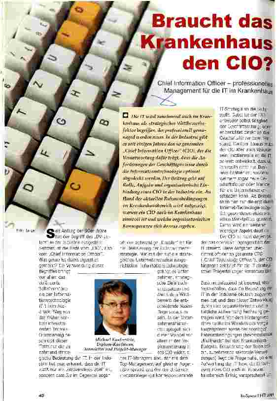 Vorschauseite 1: Braucht das Krankenhaus den CIO? Chief Information Officer - professionelles Management für die IT im Krankenhaus