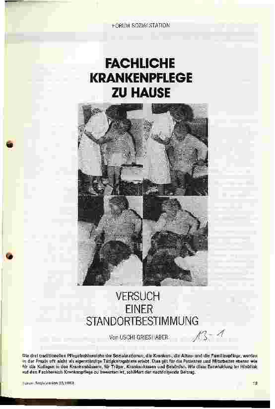 Vorschauseite 1: Fachliche Krankenpflege zu Hause Versuch einer Standortbestimmung