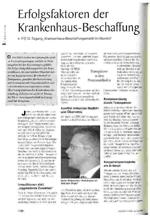 Vorschauseite 1: Erfolgsfaktoren der Krankenhaus-Beschaffung 4. P.E.G.-Tagung Krankenhaus-Beschaffungsmarkt im Wandel