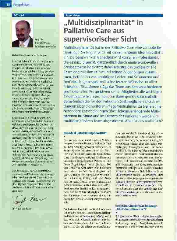 Vorschauseite 1: „Multidisziplinarität in Palliative Care aus supervisorischer Sicht