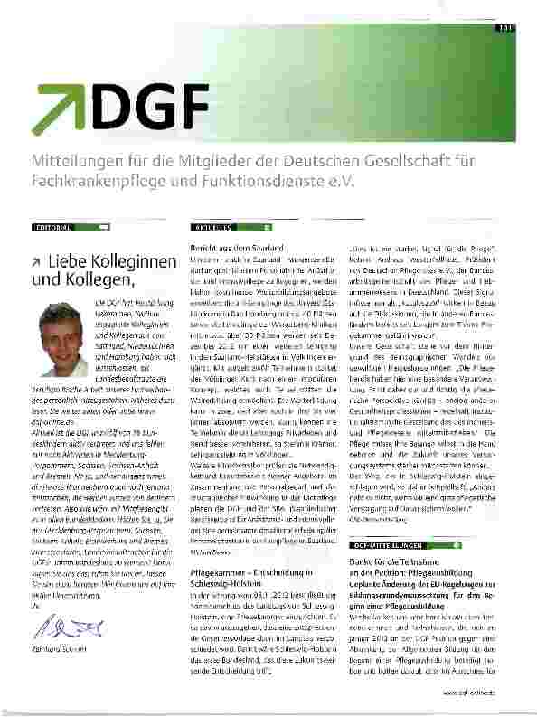Vorschauseite 1: DGF Mitteilungen für die Mitglieder der Deutschen Gesellschaft für Fachkrankenpflege und Funktionsdienste e. V.