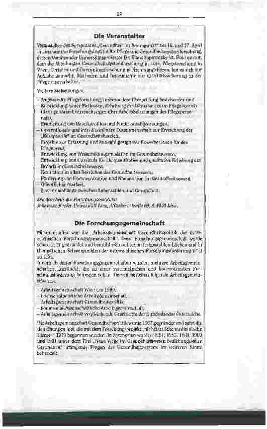 Vorschauseite 4: Pflegewissenschaft sucht ihren Standort Bericht über Symposium Gesundheit im Brennpunkt J-K-Uni, Linz