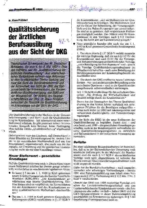 Vorschauseite 1: Qualitätssicherung der ärztlichen Berufsausbübung aus Sicht der DKG