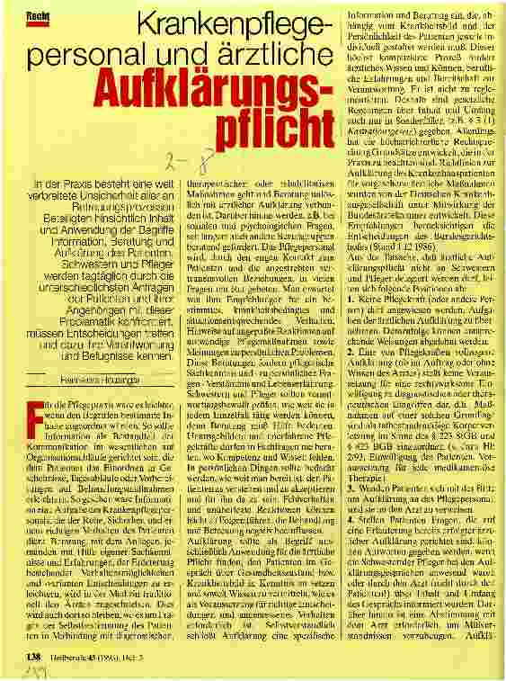 Vorschauseite 1: Krankenpflegepersonal und ärztliche Aufklärungspflicht