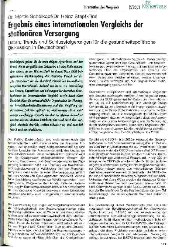 Vorschauseite 1: Ergebnis eines internationalen Vergleichs der stationären Versorgung