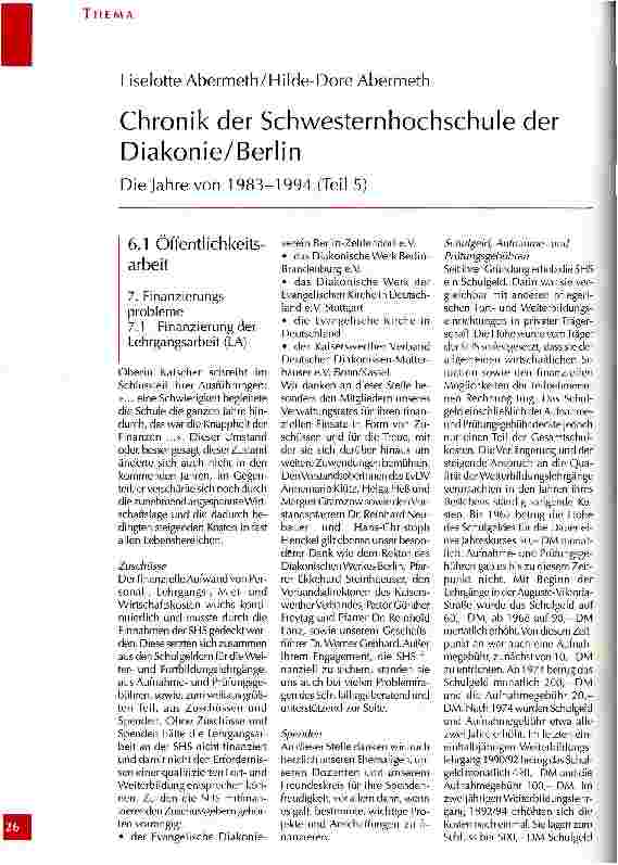 Vorschauseite 1: Chronik der Schwesternhochschule der Diakonie/Berlin Teil 5