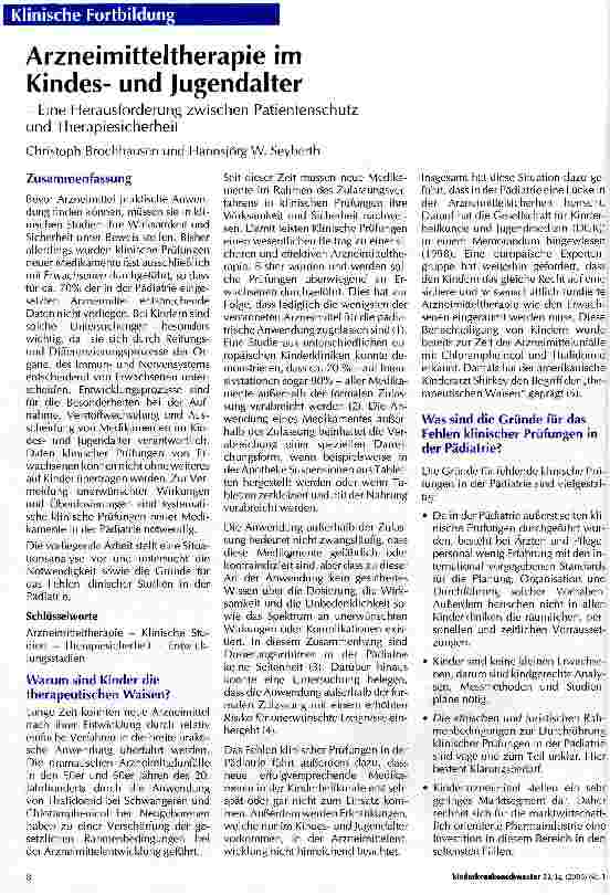 Vorschauseite 1: Arzneimitteltherapie im Kindesund Jugendalter - Eine Herausforderung zwischen Patientenschutz und Therapiesicherheit -