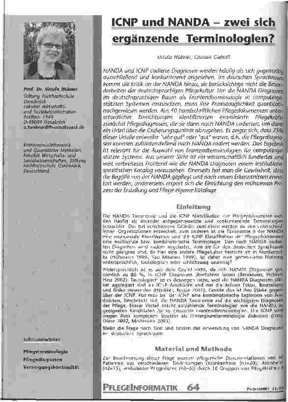 Vorschauseite 1: ICNP und NANDA - zwei sich ergänzende Terminologien?