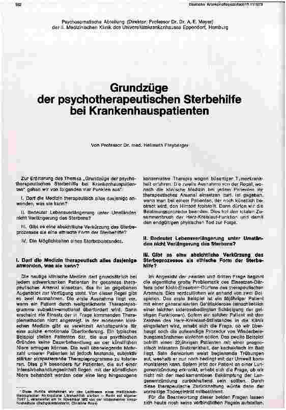Vorschauseite 1: Grundzüge der psychotherapeutischen Sterbehilfe bei Krankenhauspatienten