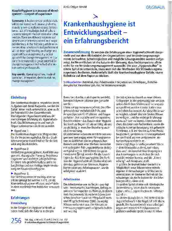 Vorschauseite 1: Krankenhaushygiene ist Entwicklungsarbeit - ein Erfahrungsbericht