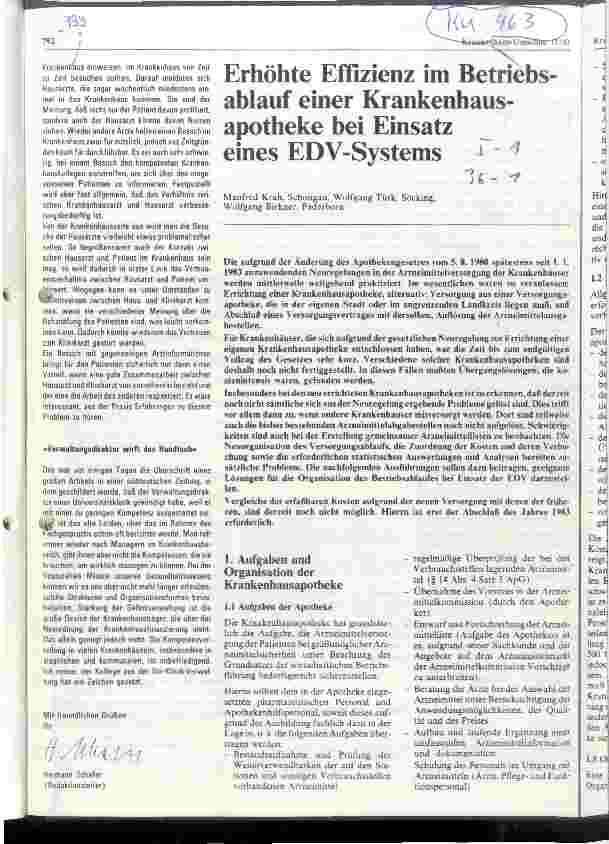 Vorschauseite 1: Erhöhte Effizienz im Betriebsablauf einer Krankenhausapotheke bei Einsatz eines EDV-Systems