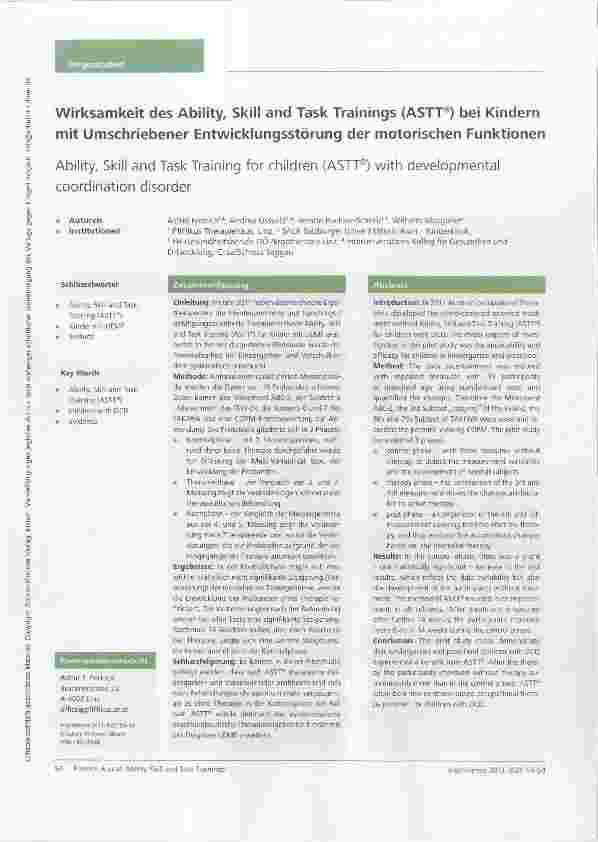 Vorschauseite 1: Wirksamkeit des Ability, Skill and Task Trainings (ASTT®) bei Kindern mit Umschriebener Entwicklungsstörung der motorischen Funktionen