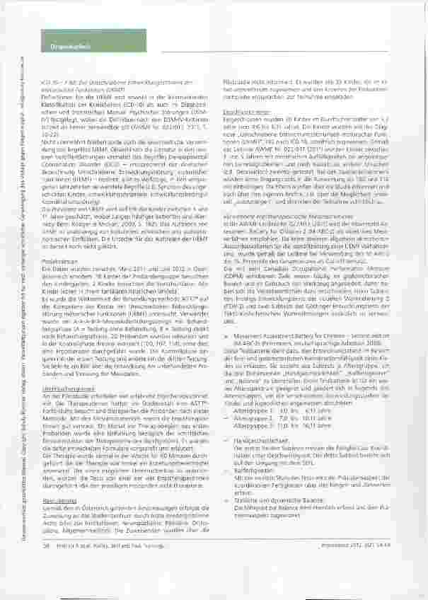 Vorschauseite 5: Wirksamkeit des Ability, Skill and Task Trainings (ASTT®) bei Kindern mit Umschriebener Entwicklungsstörung der motorischen Funktionen