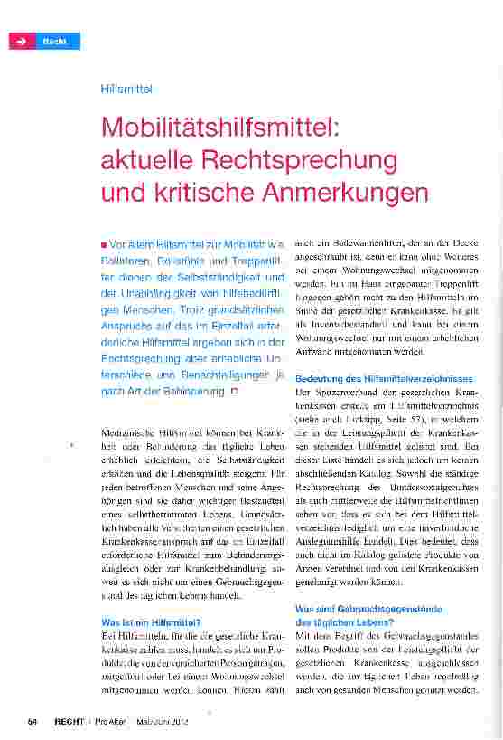 Vorschauseite 1: Mobilitätshilfsmittel: aktuelle Rechtsprechung und kritische Anmerkungen