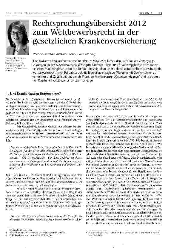 Vorschauseite 1: Rechtsprechungsübersicht 2012 zum Wettbewerbsrecht in der gesetzlichen Krankenversicherung