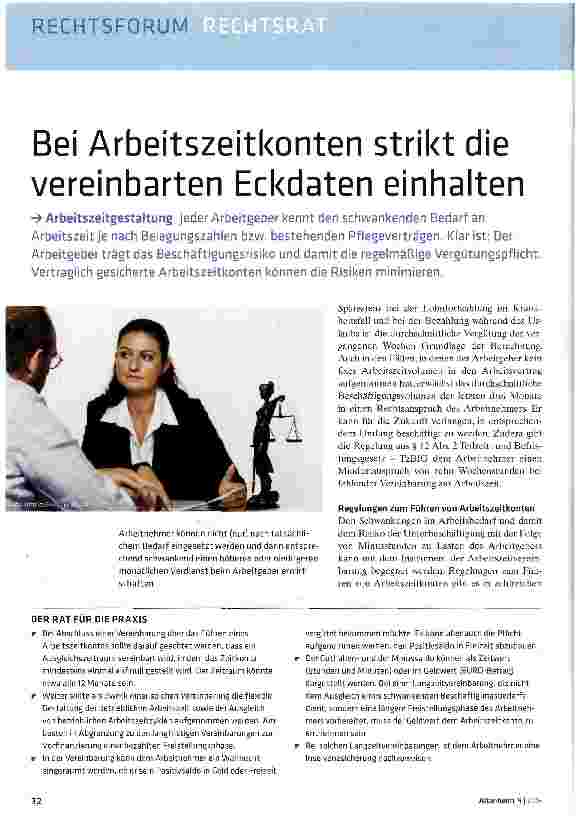 Vorschauseite 1: Bei Arbeitszeitkonten strikt die vereinbarten Eckdaten einhalten