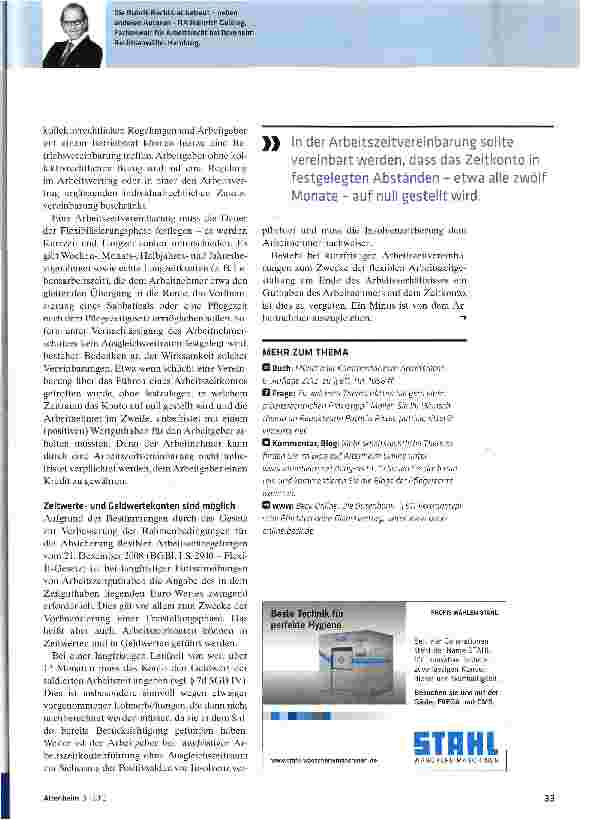 Vorschauseite 2: Bei Arbeitszeitkonten strikt die vereinbarten Eckdaten einhalten