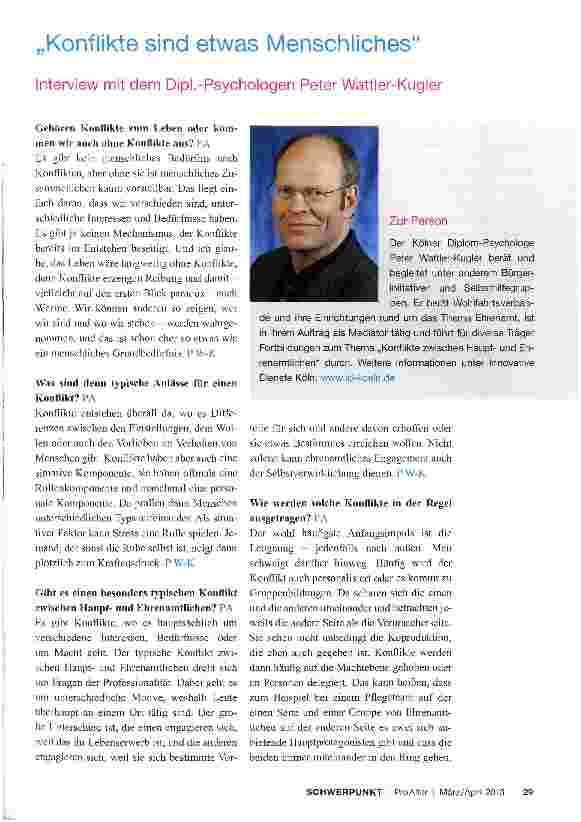Vorschauseite 1: „Konflikte sind etwas Menschliches Interview mit dem Dipl. -Psychologen Peter Wattler-Kugler